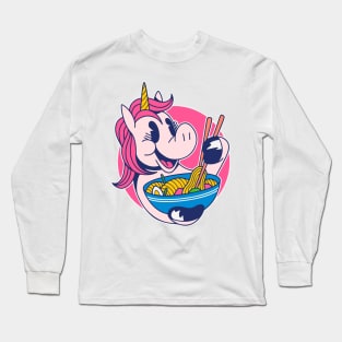 unicorn eating ramen Long Sleeve T-Shirt